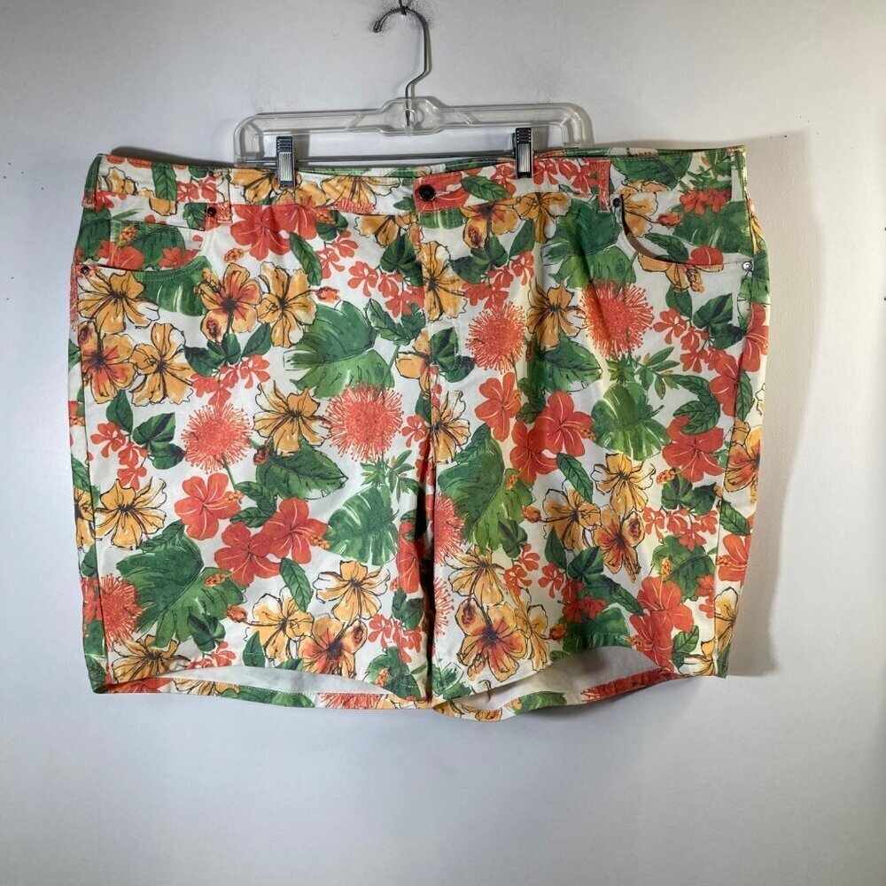 Womens denim 24/7 Floral Denim Shorts White Green Orange 30W